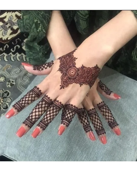 Soft Bead Back Finger Mehndi Design Structure